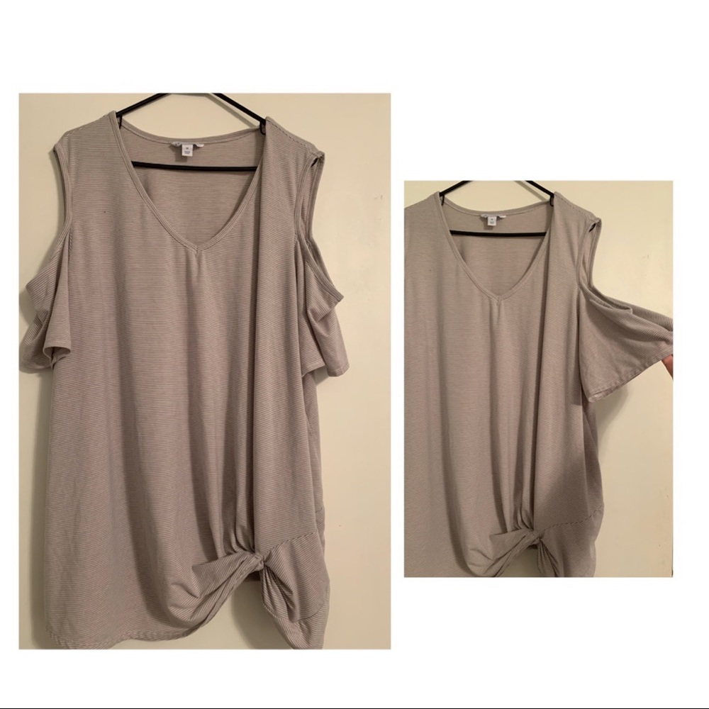 Gray Cold Shoulder Knotted Top